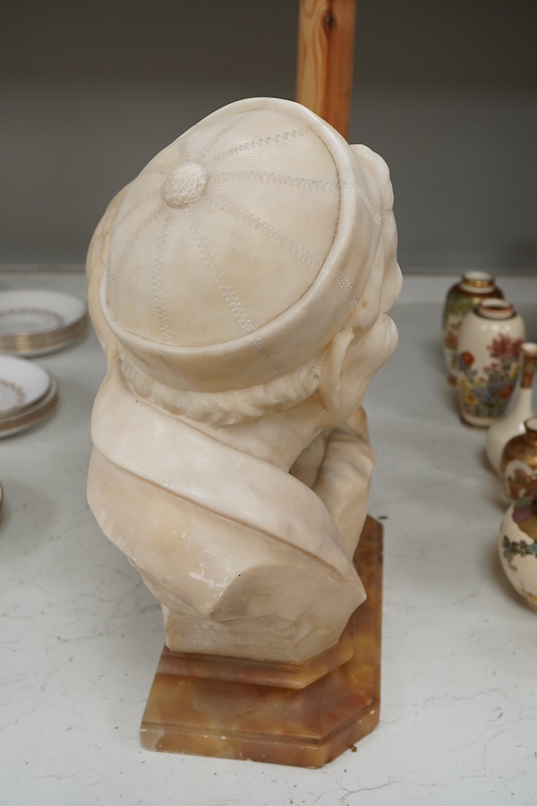 Eugenio Battiglia, (Florentine, fl. late 19th century), a carved alabaster bust of an elderly couple, 36cm high